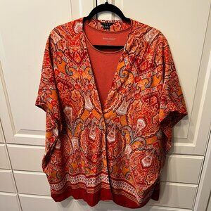 IMAN‎ GLOBAL CHIC 2 pc Luxury Resort Burnt Orange/Rust Paisley-Print Kimono (1X)